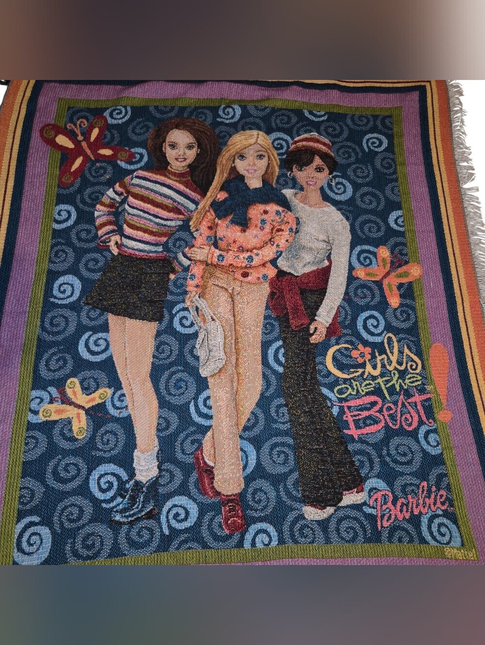 Barbie Multicolor Graphic Throw with Navy, Pink and Green Accents